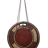 Women’s Woven Straw & Leather Multicolor Round Handbag With Cowrie Shell Trim