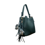 Calin Collection Women’s Green Vegan Leather Tote Bag With Tassel Accent