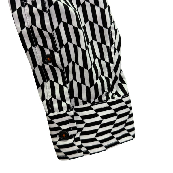 Michael Kors Mens Black & White Cotton Collared Button-Up Long Sleeve Shirt Sz L