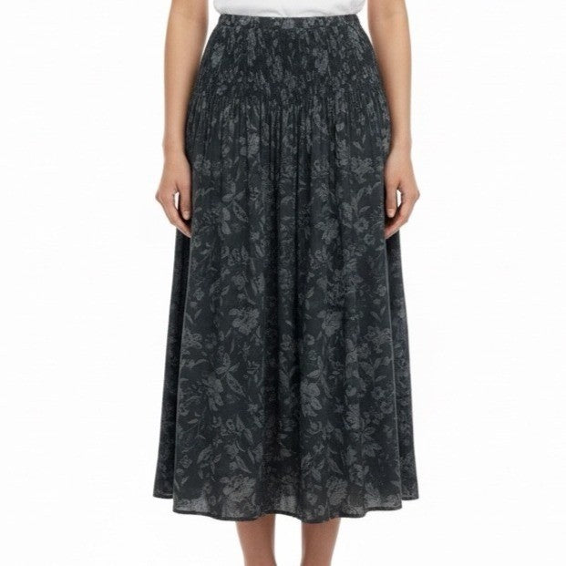 Coldwater Creek Womens Black Floral Pleated Long Skirt Lightweight Size M