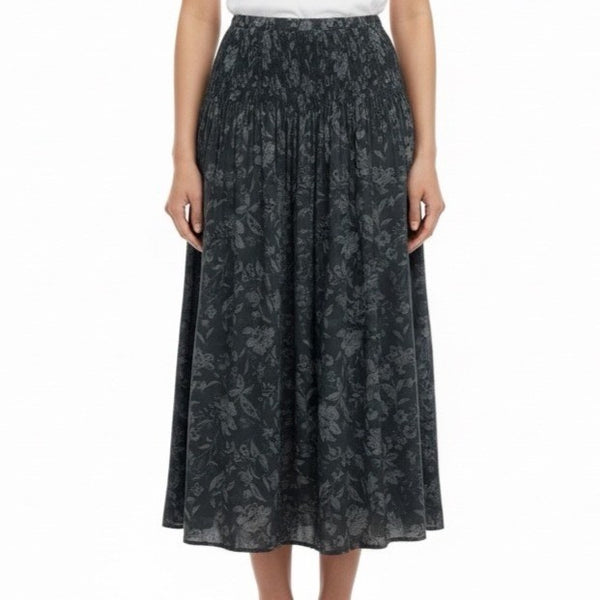 Coldwater Creek Womens Black Floral Pleated Long Skirt Lightweight Size M