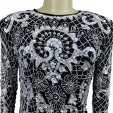 Vintage Sweet Lo Women’s Black and White Beaded Sequin Long Sleeve Dress M New