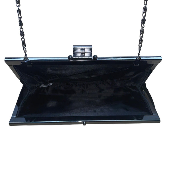 Jessica McClintock Women’s Black Satin With Chain Strap  Evening Clutch Handbag