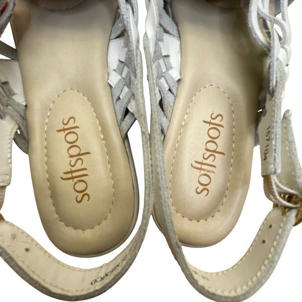Softspots Women’s White Leather Perforated Insole Slingback Sandals Size 12N