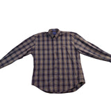 Faconnable Mens Navy & Beige Plaid Button-Up Shirt Casual Fit Size XL