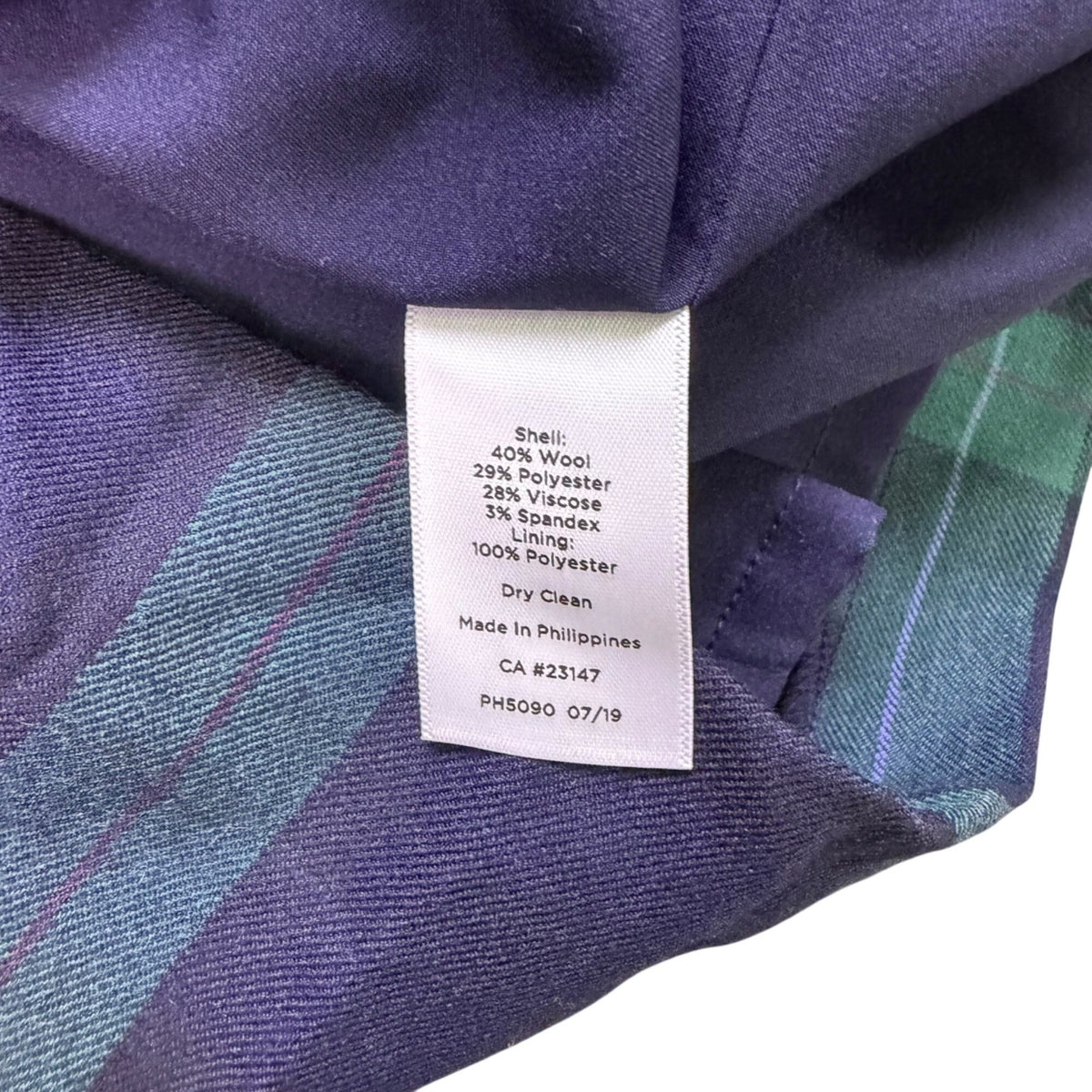 Talbots Womens Navy Green Plaid Wool Polyester Blend Bell Sleeve Dress Size 4