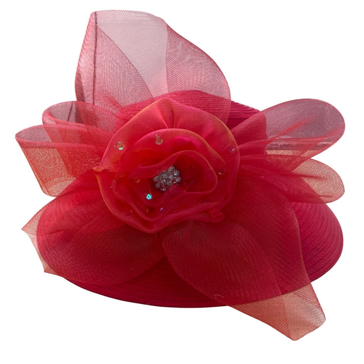 Whittall & Shon Womens Red Dress Hat With Decorative Flower