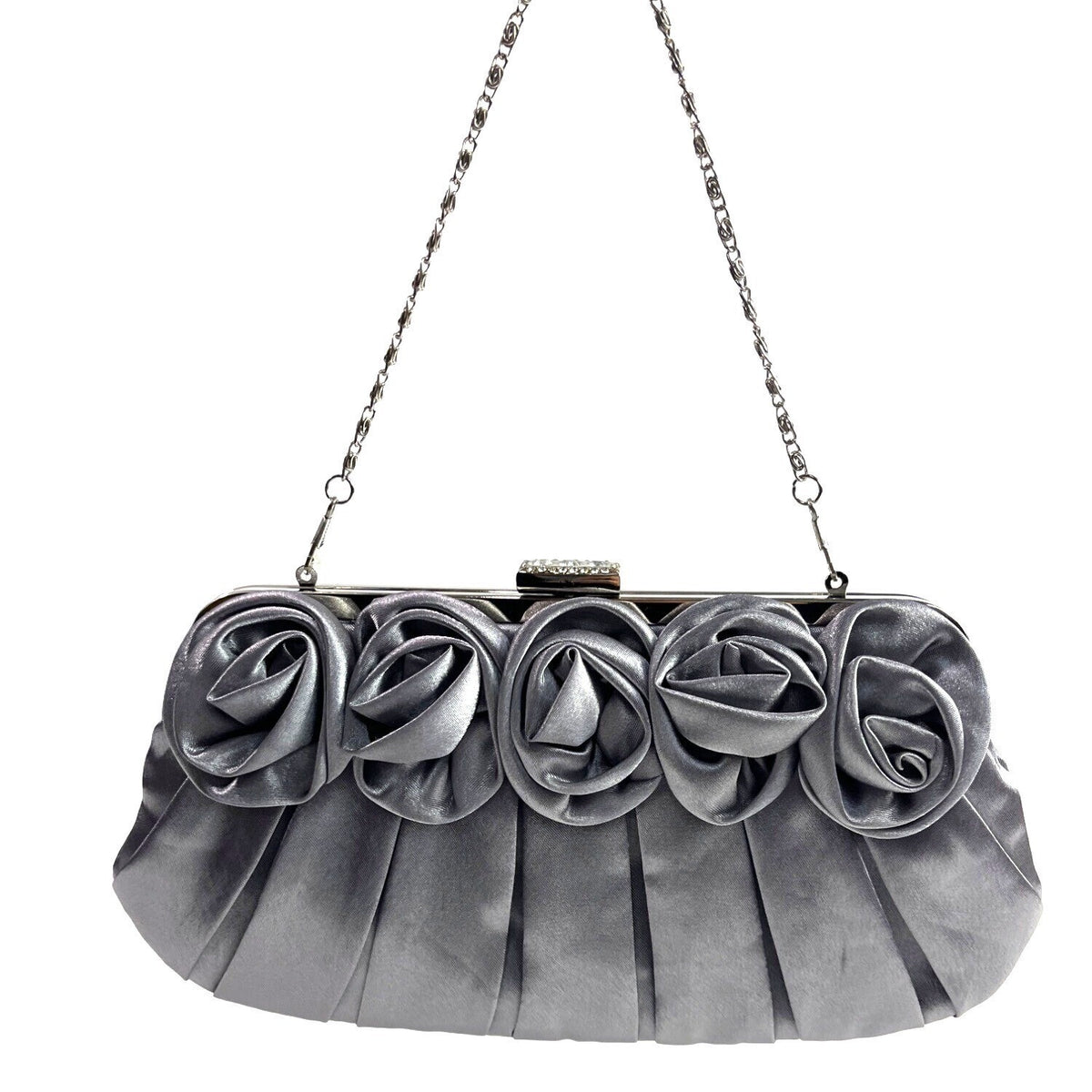 Jessica McClintock Women's Satin Silver Chain Strap Rosaria Clutch Sz S- NWT