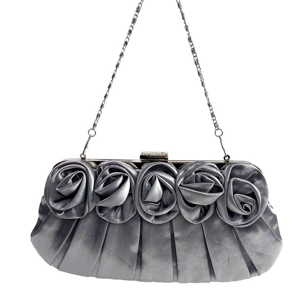 Jessica McClintock Women's Satin Silver Chain Strap Rosaria Clutch Sz S- NWT