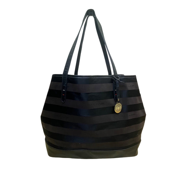 Tommy Hilfiger Women’s Black Striped Nylon & Leather Everyday Tote Bag