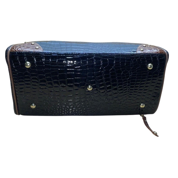 Samantha Brown Women’s Black & Brown Croc-Embossed Rolling Carry-On Luggage