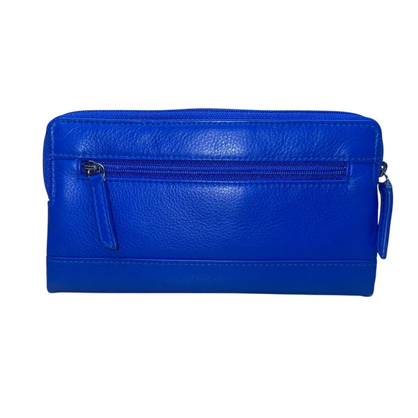 ili New York Women’s Cobalt Blue Genuine Leather Zip Closure RFID Wallet