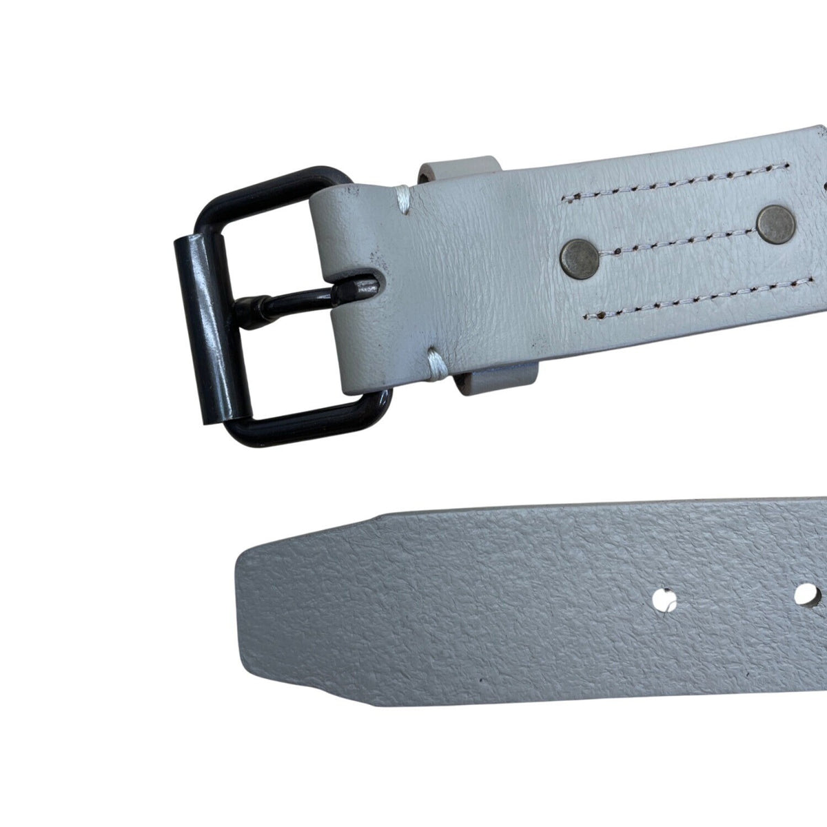 Mens Lands End Gray Leather Belt With Black Metal Buckle Size 38