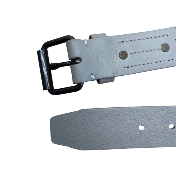 Mens Lands End Gray Leather Belt With Black Metal Buckle Size 38