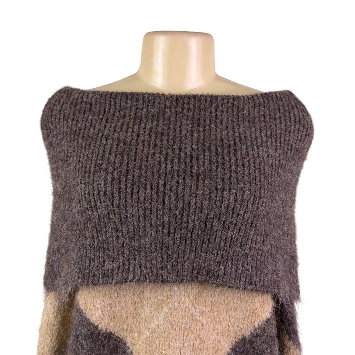 Zara Womens Brown/Beige Argyle Pattern Knit Sweater  Size S