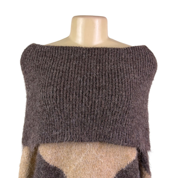 Zara Womens Brown/Beige Argyle Pattern Knit Sweater  Size S