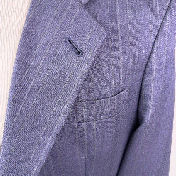 Christian Mens Navy Virgin Wool Pinstripe Suit Jacket & Pants Two Piece Set