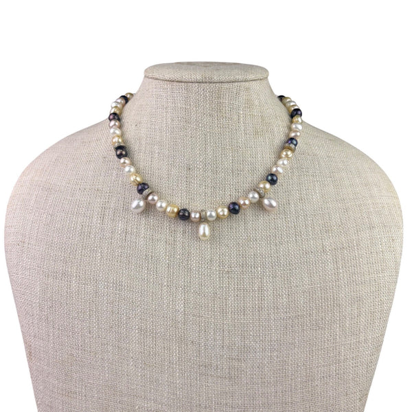 Pasina Womens Multicolor Freshwater Pearl Necklace Modern Bead Design