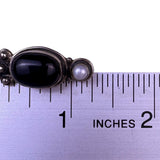 Sterling Silver Vintage Womens Brooch Black Onyx & Pearl Oval Elegant Design