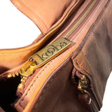 Kooba Women’s Tan Leather Front Brass Hardware Multiple Pockets Shoulder Bag