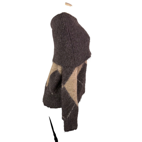Zara Womens Brown/Beige Argyle Pattern Knit Sweater  Size S