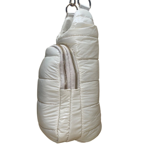 WanderFull Women’s Ivory Glossy Quilted Crossbody Hydrobag With Adjustable Strap