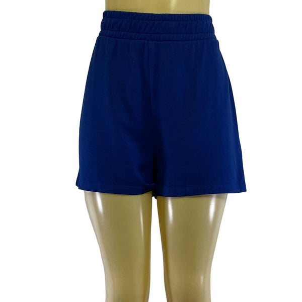 Zara Blue Elastic Waist Cotton Shorts Womens Size L