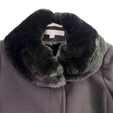 Larry Levine Womens Black Wool Blend Coat With Genuine Rex Rabbit Fur Collar 6P