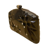 Vintage Women’s Black Acrylic Floral Embellished Snap Closure Evening Clutch