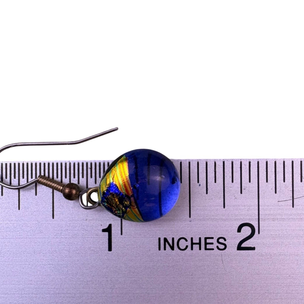 Womens Cobalt Blue Glass Earrings With Gold Tone Accents Abstract Design 