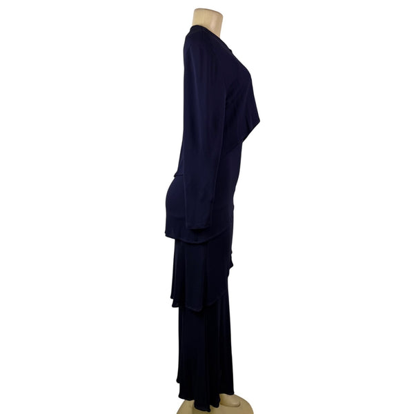Frivole Womens Navy Two-Piece Set With Long-Sleeve Jacket & Maxi Dress Size 6