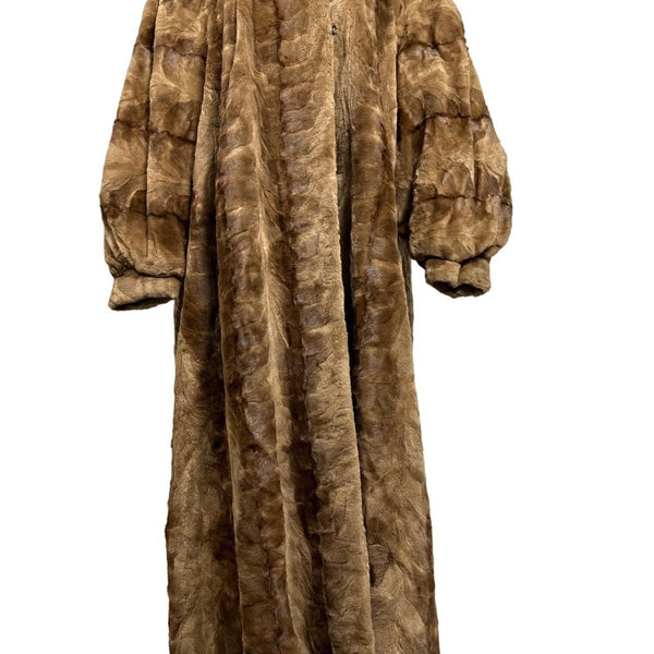 Vintage Gartenhaus Brown Long Fur Coat for Women