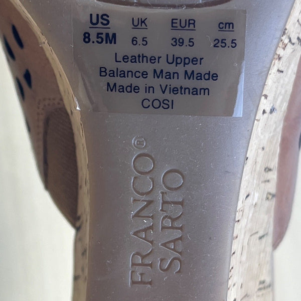 Franco Sarto Women’s Perforated Leather Wedge Sandals With Cork Heel Size 8.5M