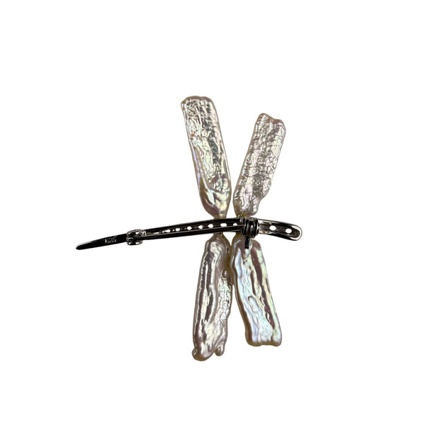 Sterling Silver Dragonfly Brooch Natural Freshwater Pearls Rhinestone Inlays