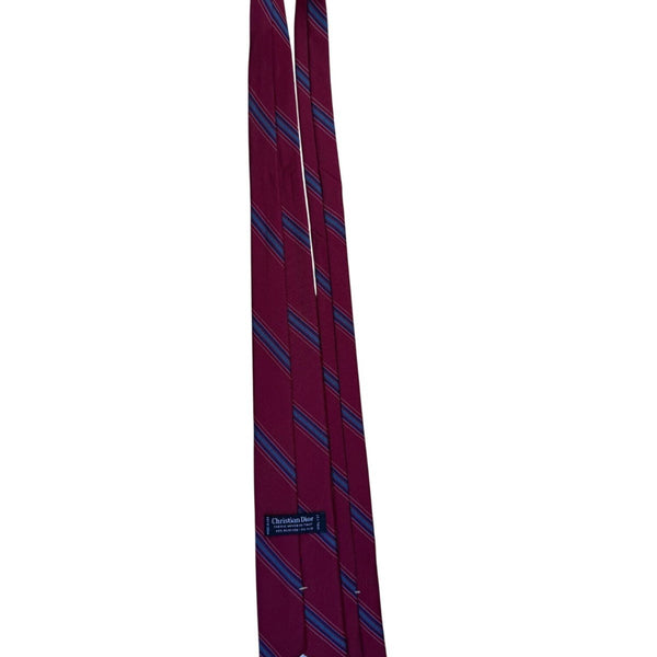 Christian Dior Mens Maroon Striped Polyester/Silk Classic Tie