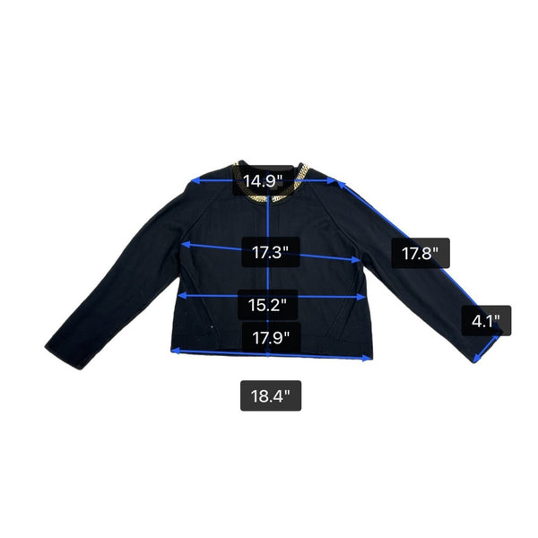 Calvin Klein Black Gold Chain Detail Cropped Cardigan Womens Long Sleeve Sz L