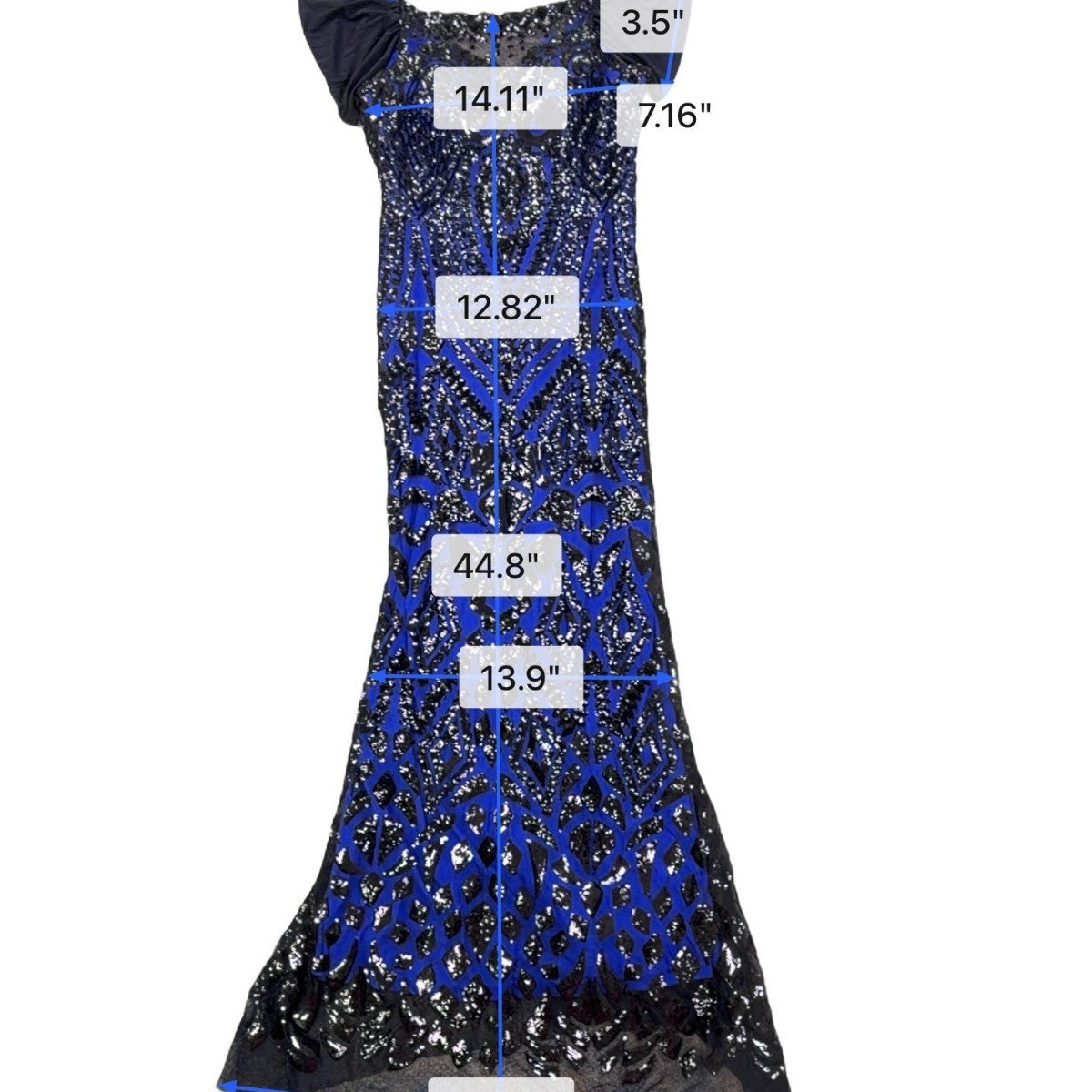 Angel Fashions Womens Black & Royal Blue Sequin Lace Gown Mermaid Dress Size L