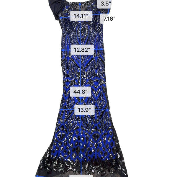 Angel Fashions Womens Black & Royal Blue Sequin Lace Gown Mermaid Dress Size L