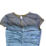 Adrianna Papell Womens Blue Beaded Sheer Sleeve Evening Gown Size 8
