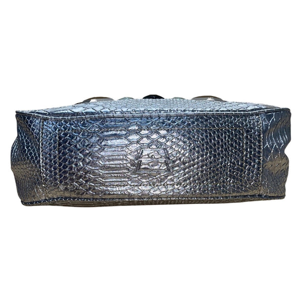 Kathy Women’s Silver Faux Snakeskin With Gemstone Embellishments Shoulder Bag