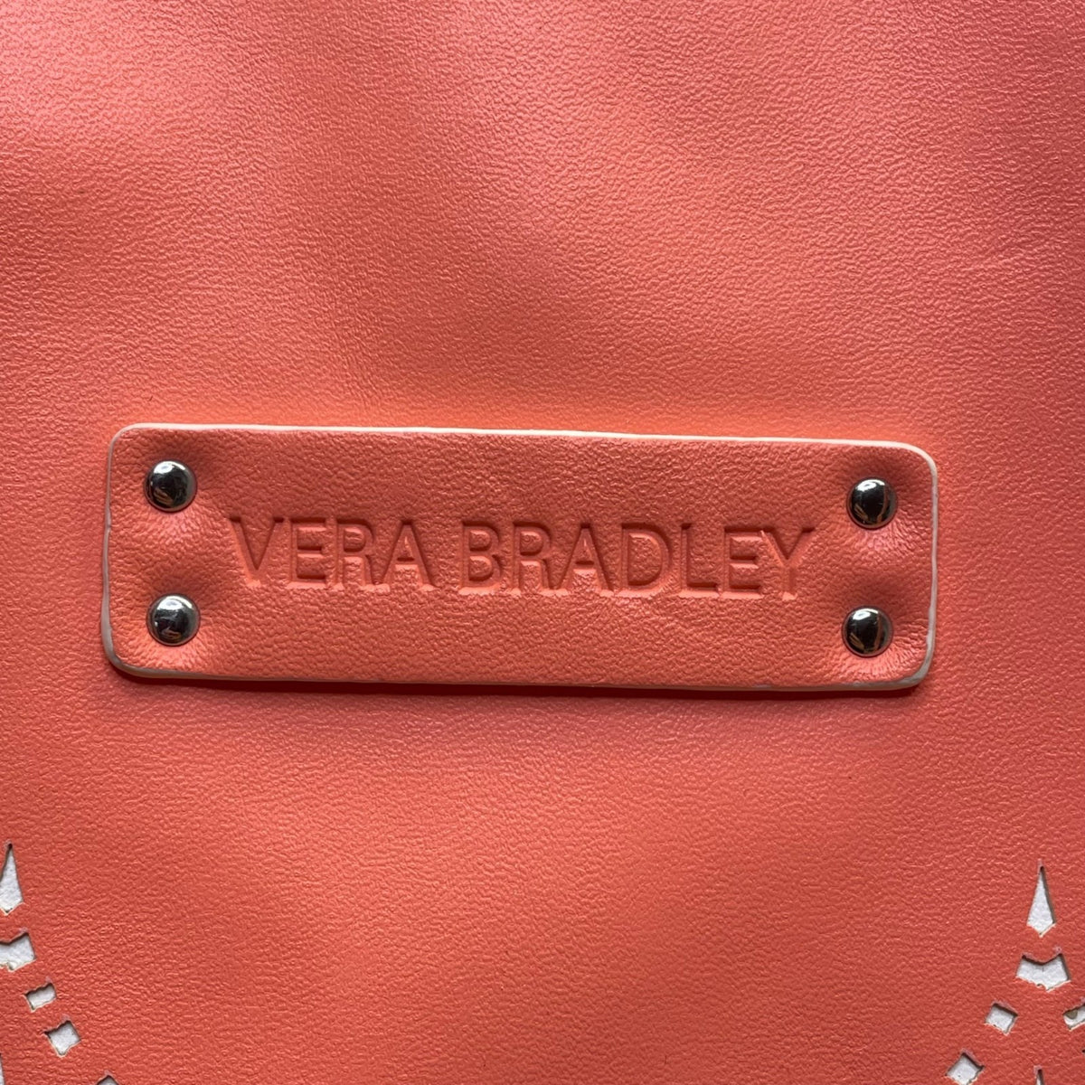 Vera Bradley Women’s Coral Faux Leather Laser-Cut Tote Bag With Shoulder Straps