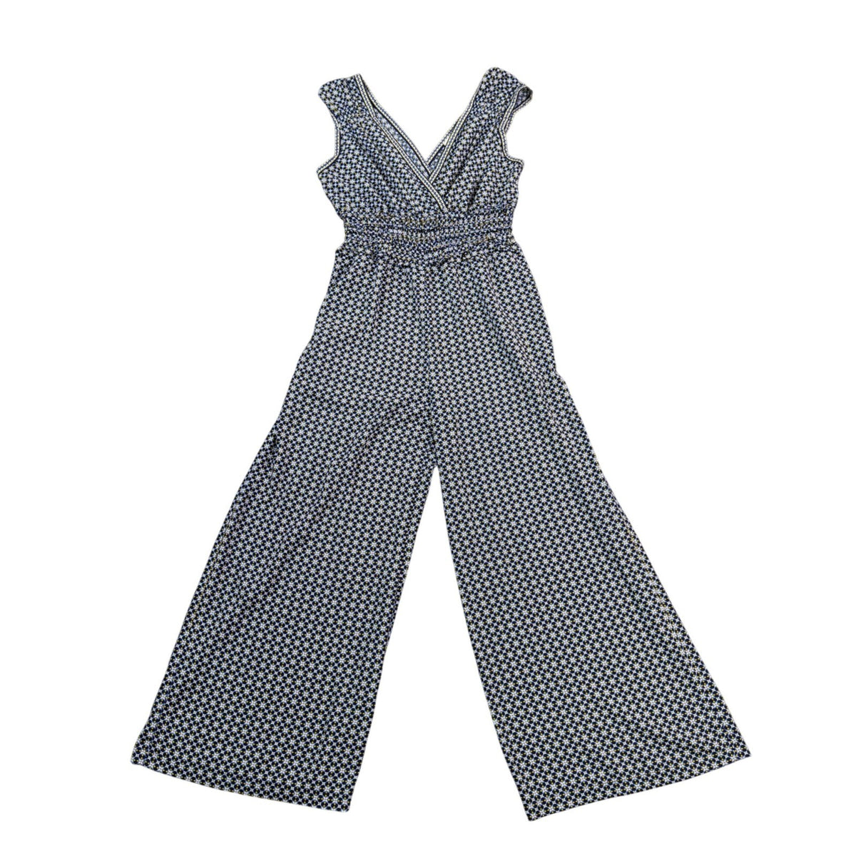 Max Studio Womens Blue V-Neck Sleeveless Geometric Jumpsuit Size S