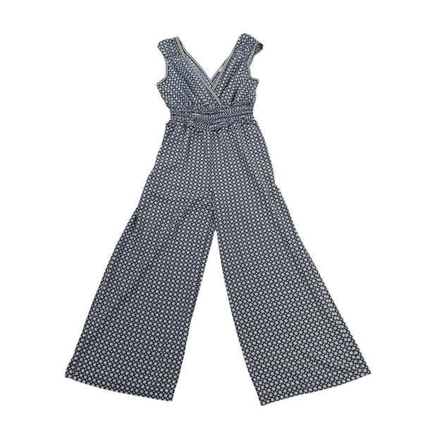 Max Studio Womens Blue V-Neck Sleeveless Geometric Jumpsuit Size S