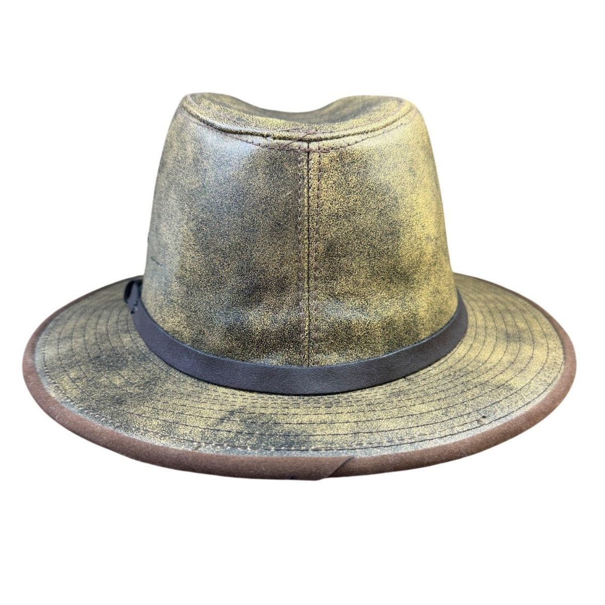 Henschel Mens Distressed Olive Hat With Brown Band Classic Fedora Style