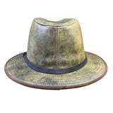 Henschel Mens Distressed Olive Hat With Brown Band Classic Fedora Style