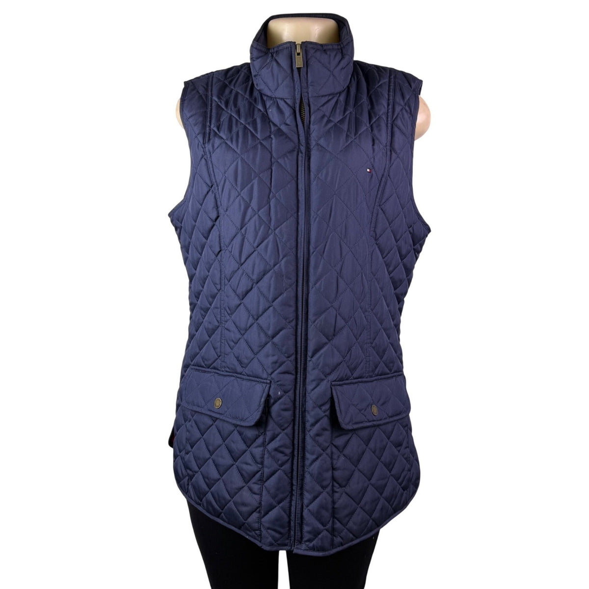 Tommy Hilfiger Womens Navy Quilted Puffer Vest Lightweight Zippered Sz L