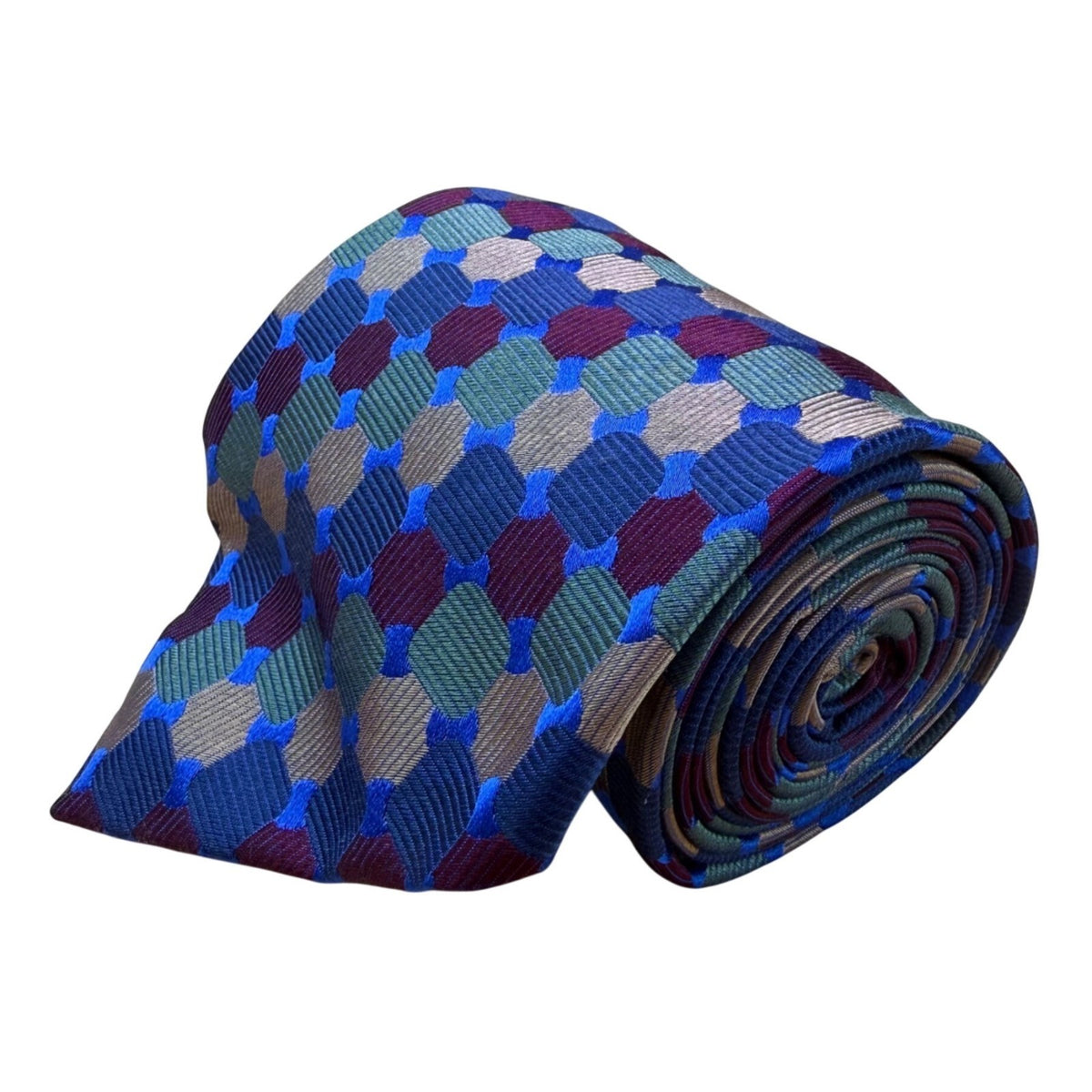 Xmi Men’s Blue Multicolor All Silk Geometric Pattern Tie Handmade Italy Imported