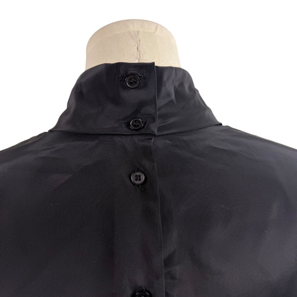 Womens Black Polyester Mock Neck Pleated Blouse Button Back Long Sleeve Size 14W