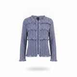 Nic+Zoe Womens Blue Fringe Textured Open Cardigan Jacket L