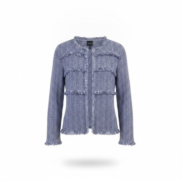 Nic+Zoe Womens Blue Fringe Textured Open Cardigan Jacket L